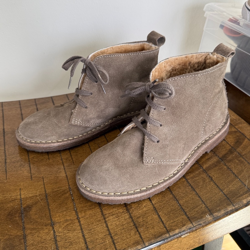 Crewcuts Jcrew Boys Chukka Boots Tan sz K2 Shearling lined! Made in Italy NWOB!!